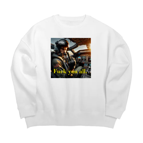 敵に頭にきたパイロットが中指を立ててる Big Crew Neck Sweatshirt