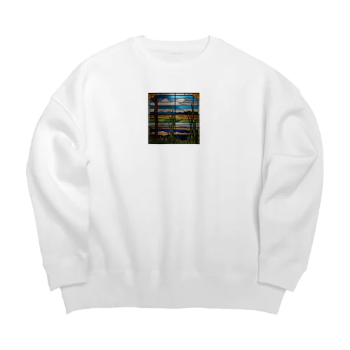 南米の湿地帯のステンドグラスpng Big Crew Neck Sweatshirt