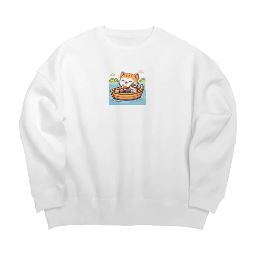 子猫が船で美味しいお魚食べたよ Big Crew Neck Sweatshirt