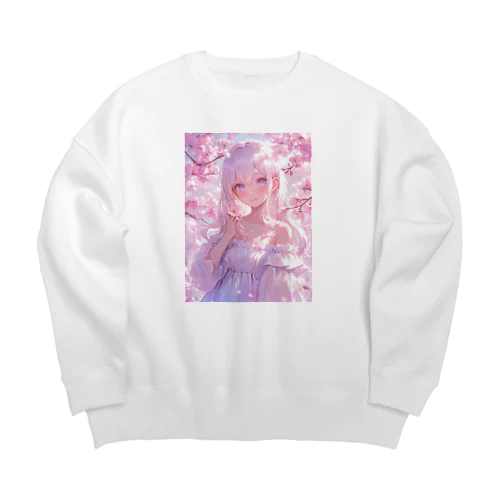 桜の下の少女幸せいっぱい　なでしこ1478 Big Crew Neck Sweatshirt