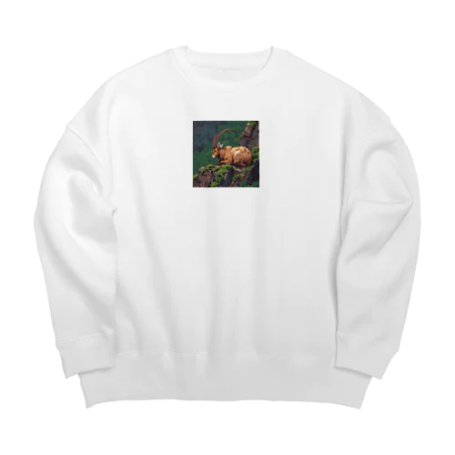 眠っているアイベックスのピクセル化された写真 Big Crew Neck Sweatshirt