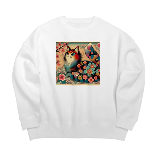 浮世絵風　カラフル猫「Ukiyo-e-style Colorful Cat」「浮世绘风格的多彩猫」 ビッグシルエットスウェット