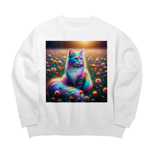 虹色に輝く優雅な猫 Big Crew Neck Sweatshirt