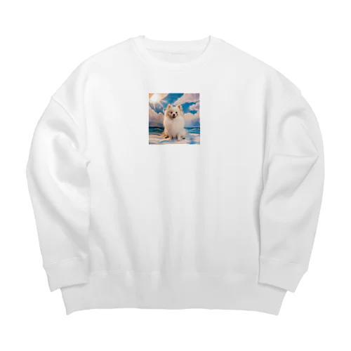 夏が大好き！白のポメラニアン。名前はアイス Big Crew Neck Sweatshirt