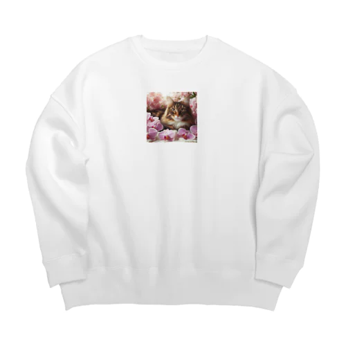 猫と胡蝶蘭 Big Crew Neck Sweatshirt