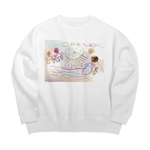 クラゲにビックリ by 5-year-old Big Crew Neck Sweatshirt