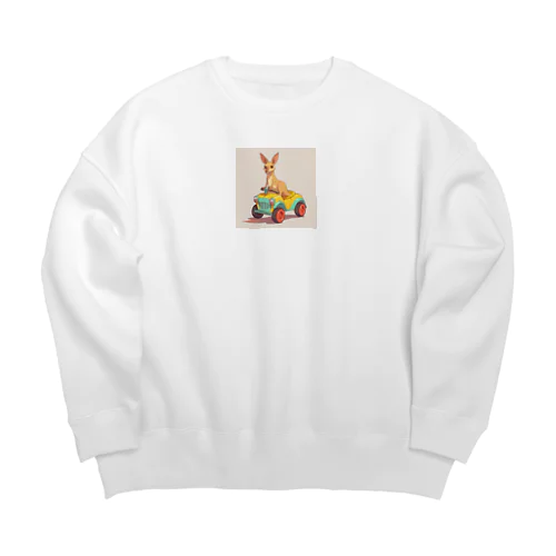 おもちゃの車に乗ったかわいいカンガルー Big Crew Neck Sweatshirt