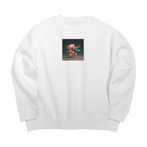 おもちゃの飛行機で遊ぶかわいいブタ Big Crew Neck Sweatshirt