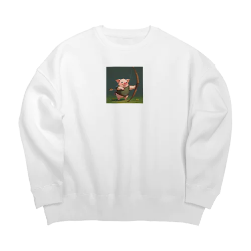 かわいいブタとアーチェリーを練習しよう Big Crew Neck Sweatshirt