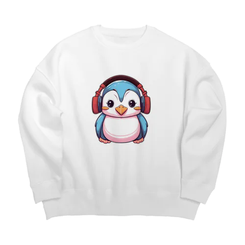 赤いヘッドホンを付けているペンギン Big Crew Neck Sweatshirt