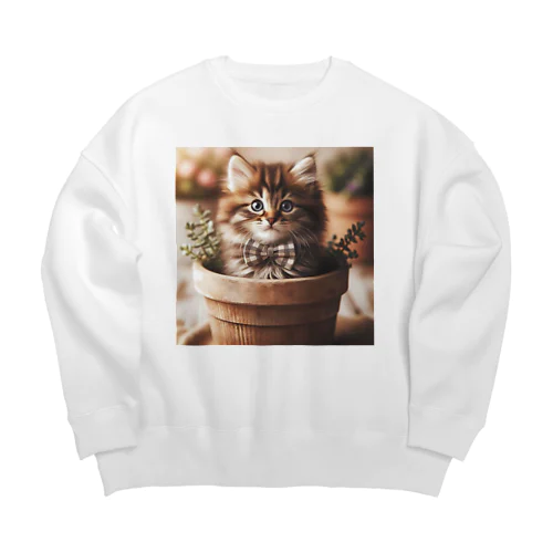 初めて作りました 猫さん Big Crew Neck Sweatshirt