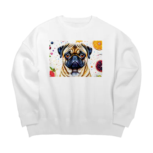 果物に囲まれたパグ Big Crew Neck Sweatshirt