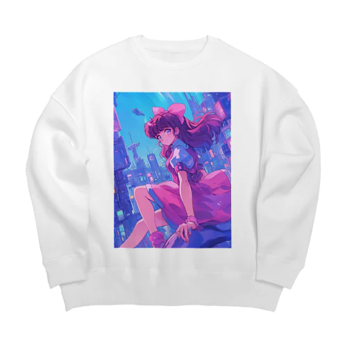 昭和レトロアニメ風近未来ガール Big Crew Neck Sweatshirt