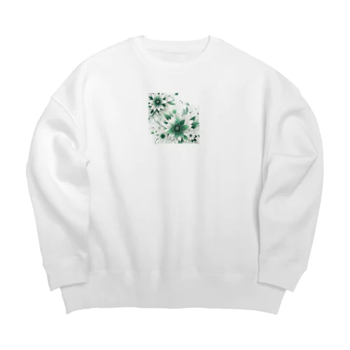 数学的なデザインを持つ緑と白の花 Big Crew Neck Sweatshirt