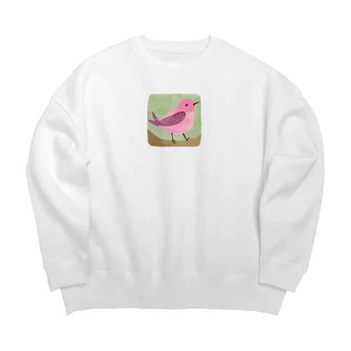 ピンクの鳥さん 水彩画 Big Crew Neck Sweatshirt