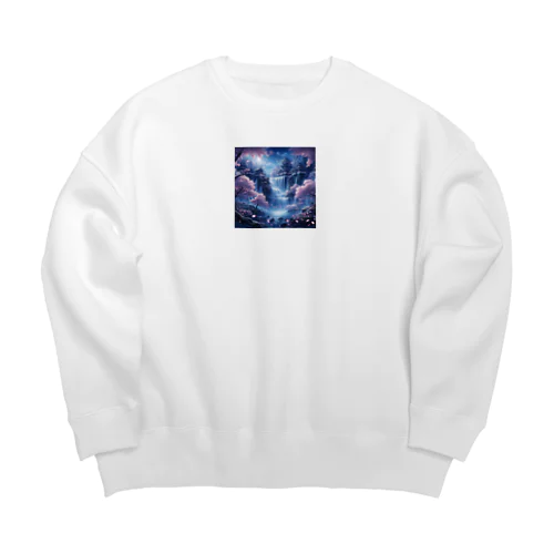 広大な滝 夜桜 Big Crew Neck Sweatshirt