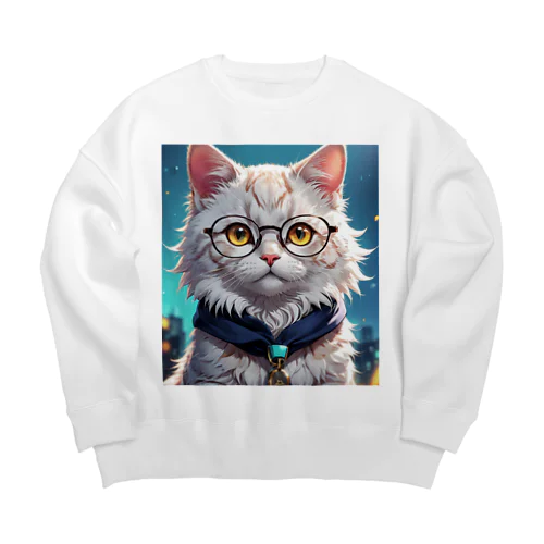 メガネをかけたおしゃれな猫 Big Crew Neck Sweatshirt