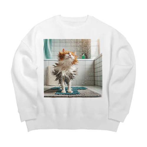 スプラッシュにゃんこ Big Crew Neck Sweatshirt