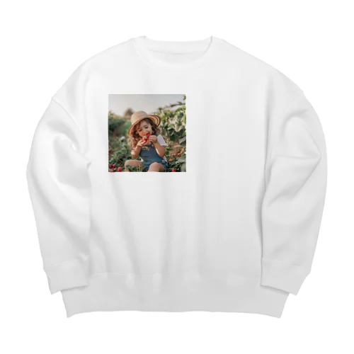 苺狩りで口にほうばんでいる女の子　ラフルール　1859 Big Crew Neck Sweatshirt