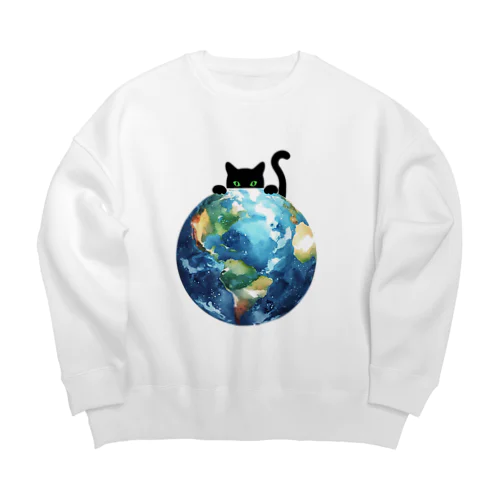 地球と黒猫 Big Crew Neck Sweatshirt