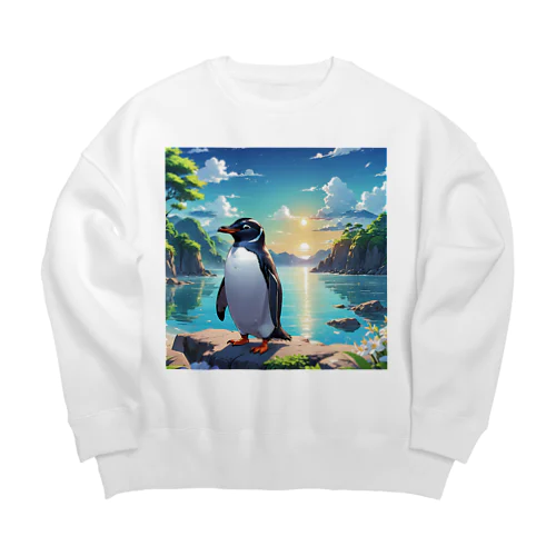 海辺のペンギン画像！ Big Crew Neck Sweatshirt
