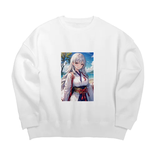 母性溢れる巫女 Big Crew Neck Sweatshirt