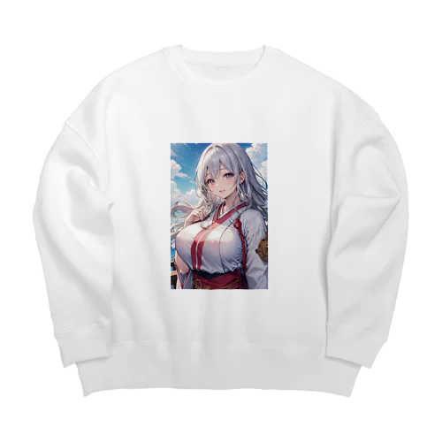 巫女姿のママ Big Crew Neck Sweatshirt