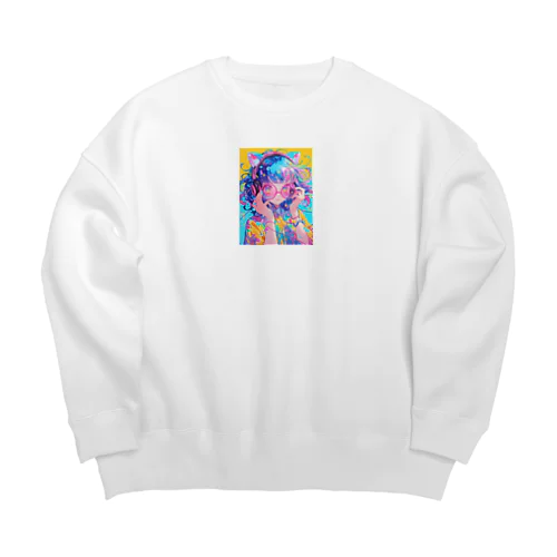 メガネの可愛い女の子のキャラクター Big Crew Neck Sweatshirt