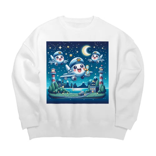 キラキラ夜景飛行くん Big Crew Neck Sweatshirt