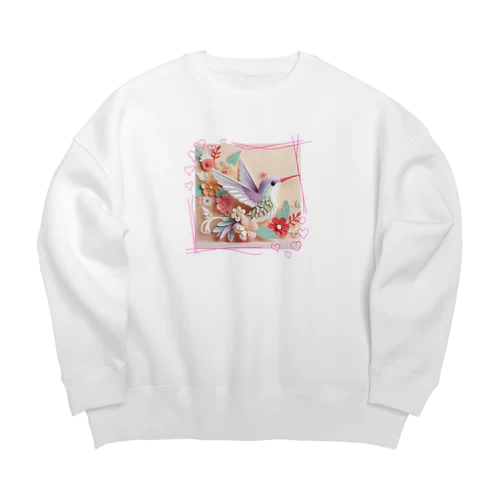 パステルカラーのハチドリ💞 Big Crew Neck Sweatshirt