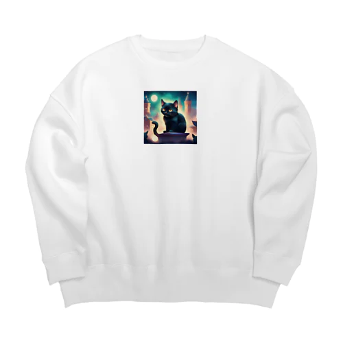 可愛い黒猫が見つめている Big Crew Neck Sweatshirt