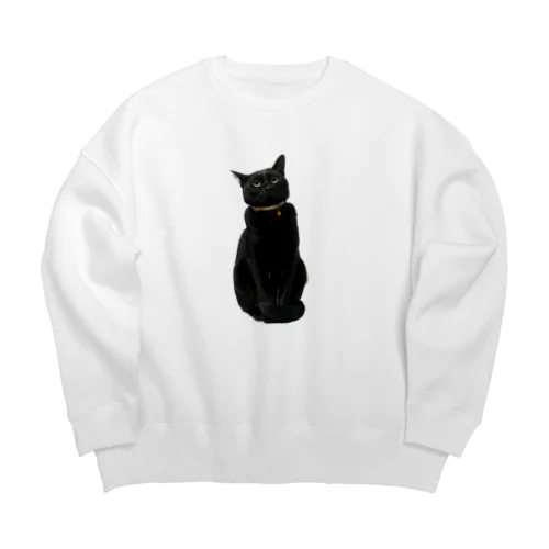 リアル黒猫マメちゃんグッズ Big Crew Neck Sweatshirt