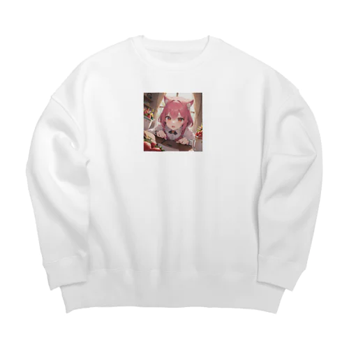 可愛い猫耳のイラストグッズ🐾 Big Crew Neck Sweatshirt