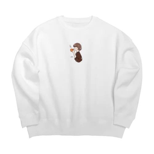 ほっとひと息つく女の子　オレンジショコラ Big Crew Neck Sweatshirt