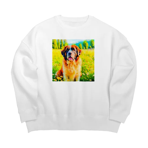 水彩画の犬 花畑のセントバーナードのイラスト Big Crew Neck Sweatshirt