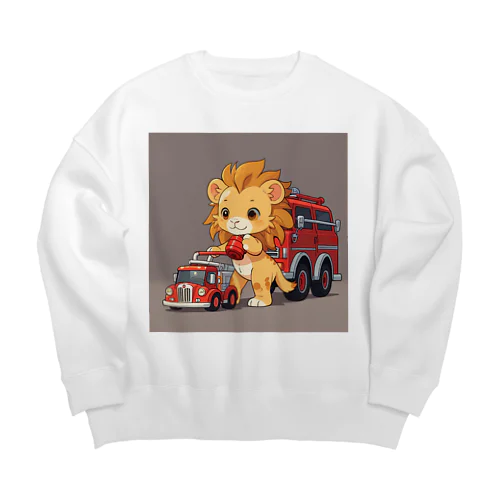 可愛いライオンとおもちゃの消防車 Big Crew Neck Sweatshirt