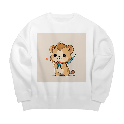 可愛いライオンとおもちゃのペン Big Crew Neck Sweatshirt