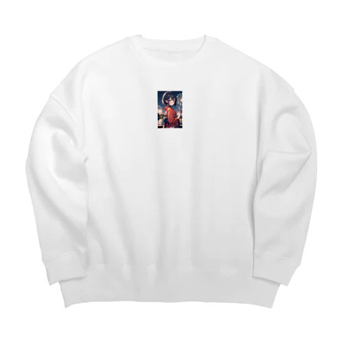 浴衣の可愛い女の子 Big Crew Neck Sweatshirt