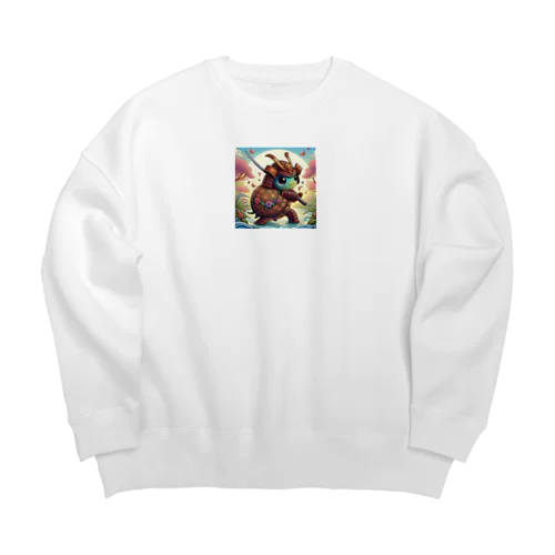 かわいい亀サムライ Big Crew Neck Sweatshirt