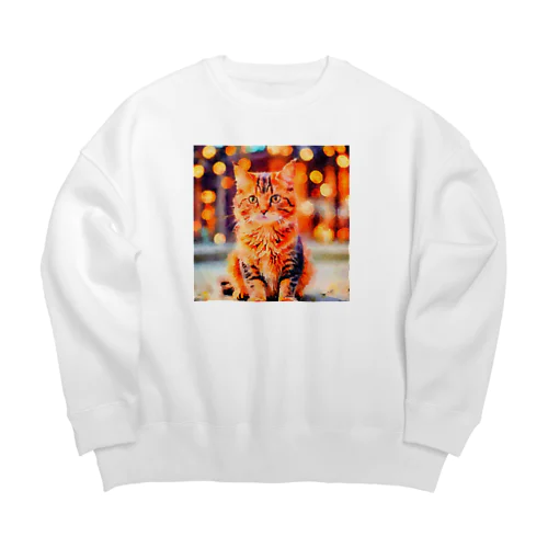 猫の水彩画/キジトラねこのイラスト/ブラウンタビーネコ Big Crew Neck Sweatshirt