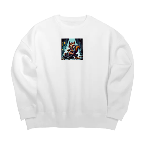 深夜のドライブ、リスゾンビ君 Big Crew Neck Sweatshirt