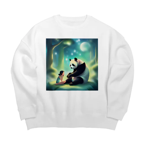 月夜のパンダと女の子 Big Crew Neck Sweatshirt