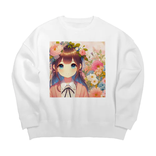 可愛い女の子とお花10 Big Crew Neck Sweatshirt