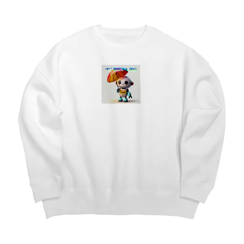 新しいロボットのLINEスタンプみたいなイラスト🤖✨ Big Crew Neck Sweatshirt