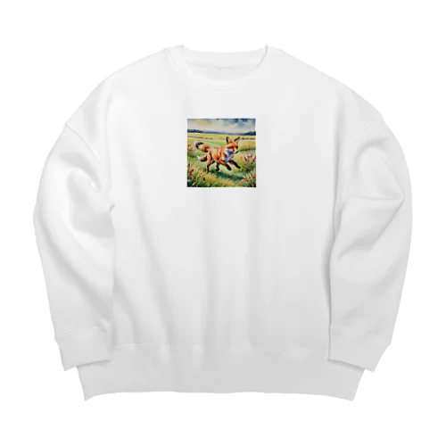 駆けるキツネ Big Crew Neck Sweatshirt