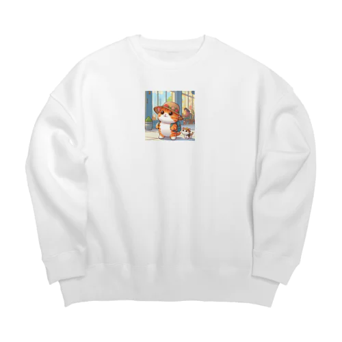 ふわふわのネコがお買い物中！ Big Crew Neck Sweatshirt