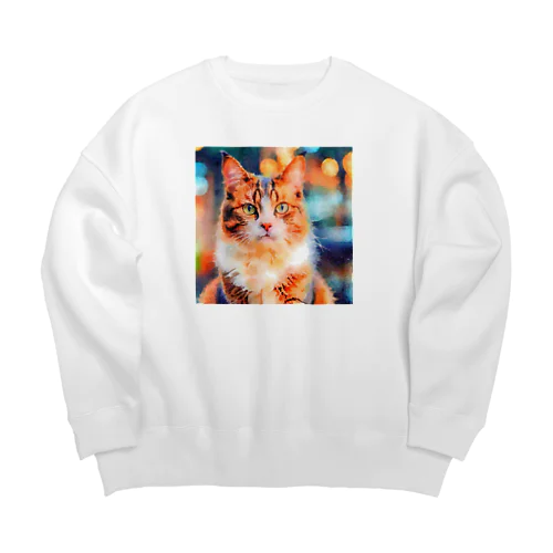 猫の水彩画/キジトラねこのイラスト Big Crew Neck Sweatshirt