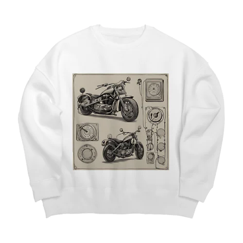 クラシックバイクの設計図と計器類 Big Crew Neck Sweatshirt