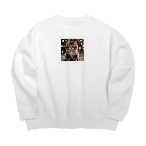 ふわふわの猫ちゃん Big Crew Neck Sweatshirt