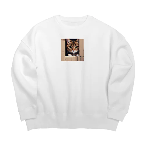 物陰から観察するかわいい猫 Big Crew Neck Sweatshirt